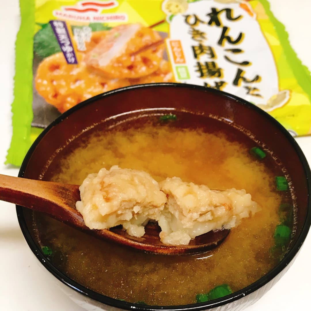 レンジで作るれんこんのお味噌汁の完成写真