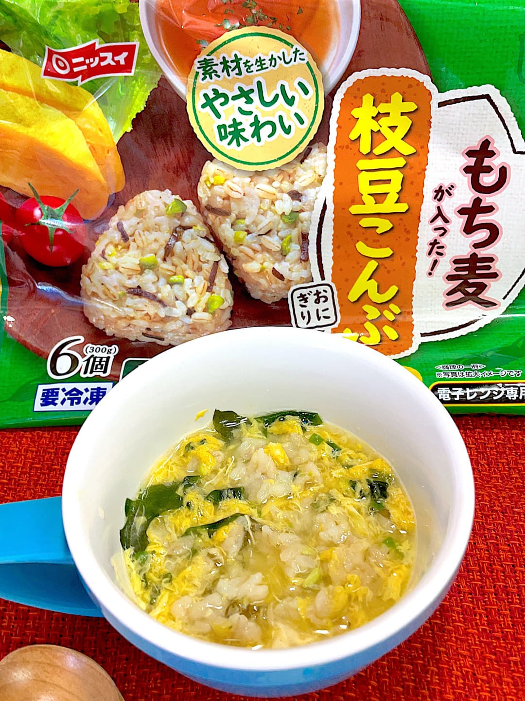 枝豆こんぶおにぎりの卵雑炊の完成写真