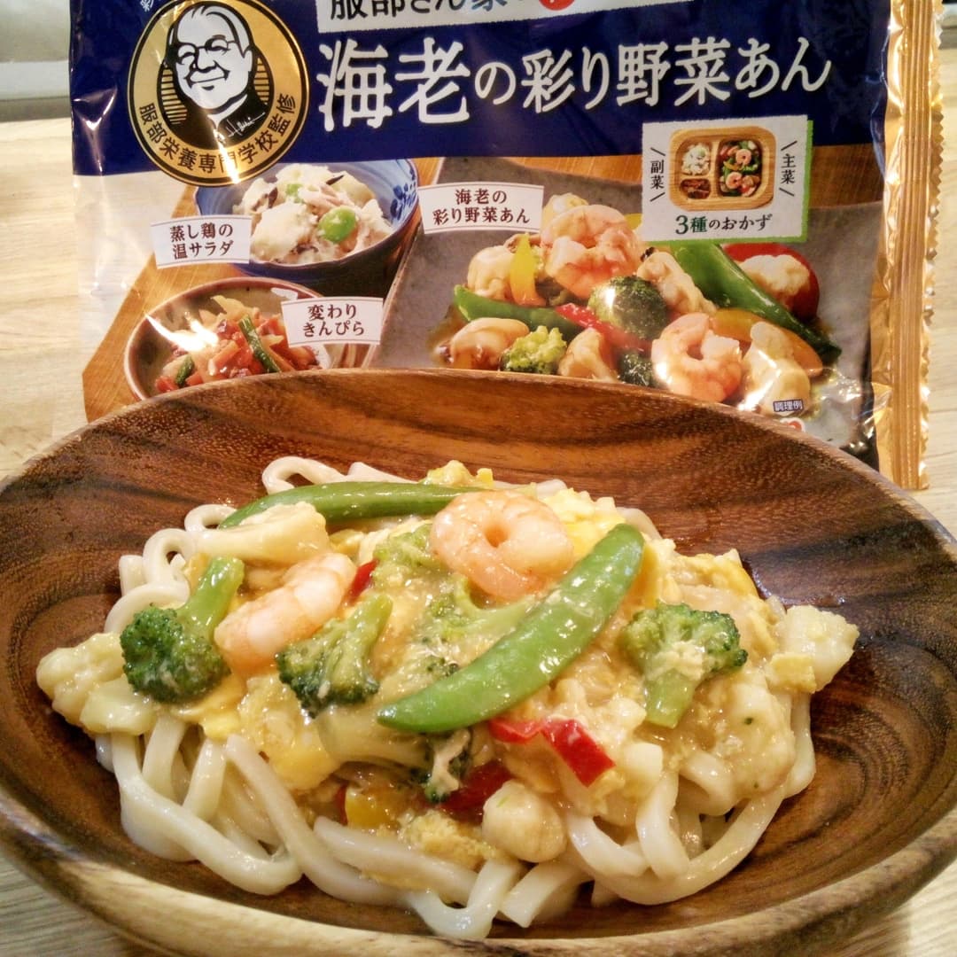 海老と野菜の彩り卵あんかけうどんの完成写真