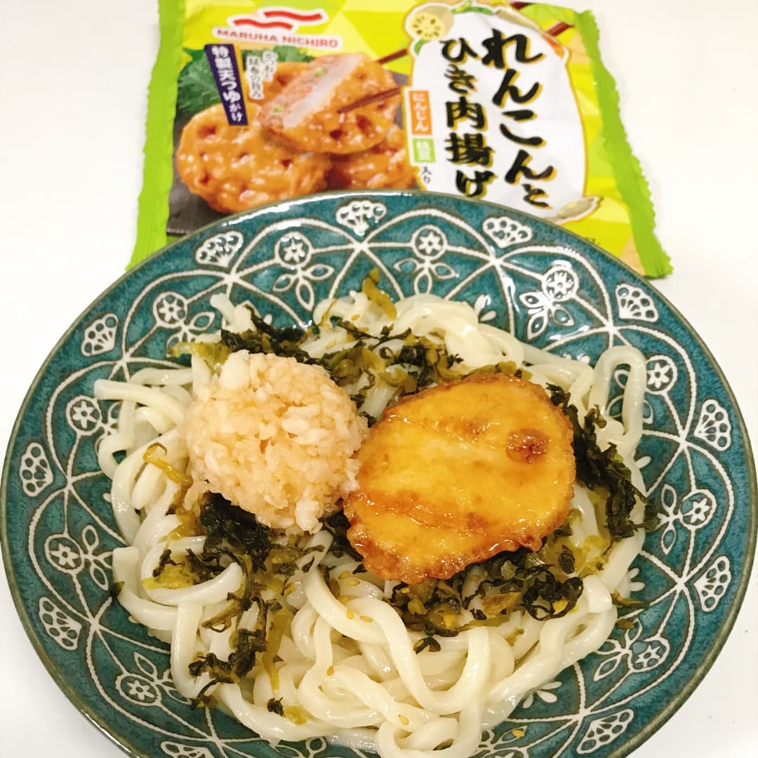 れんこん揚げのおろし高菜うどんの完成写真