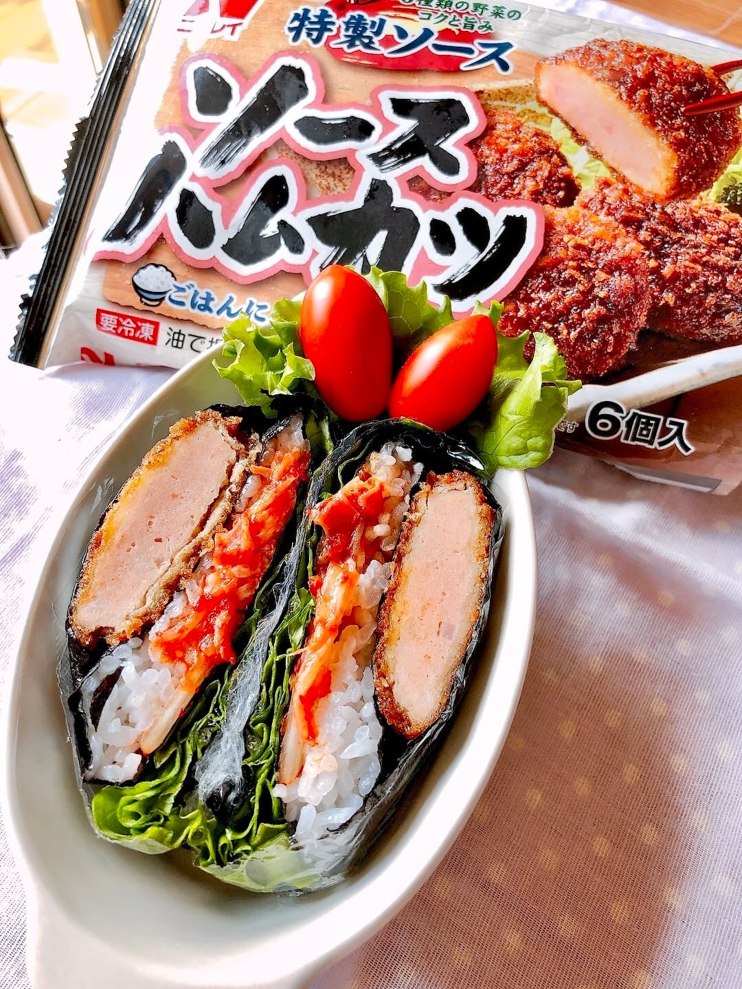 ハムカツでパタパタおにぎりの完成写真