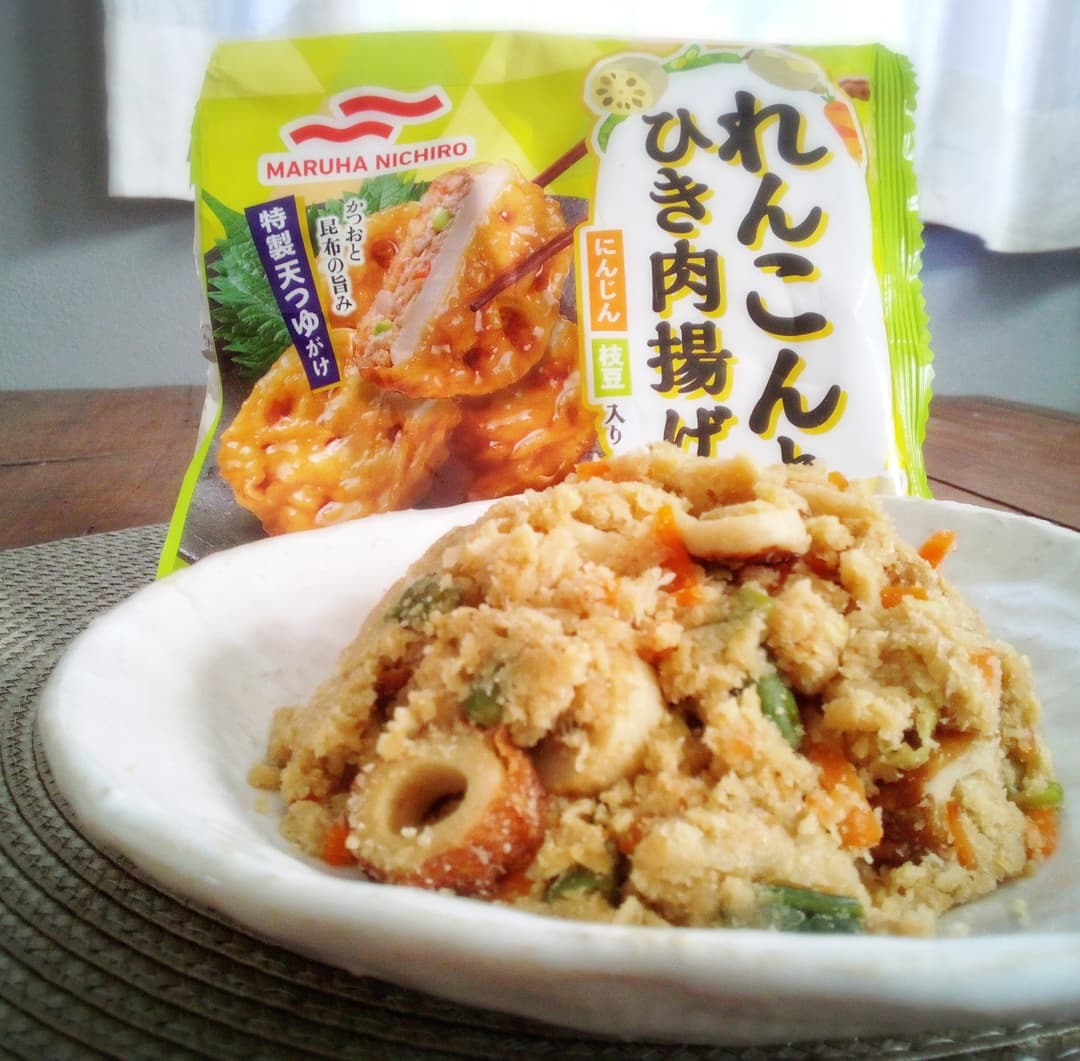 おからの煮物 レンコンのはさみ揚げ入りの完成写真
