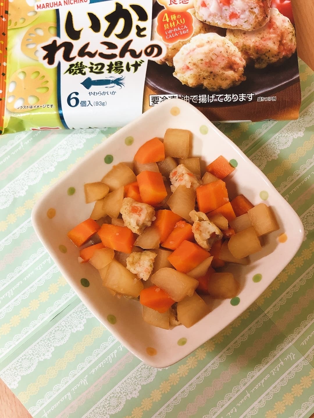 いかれんこん磯辺揚げの市松煮風の完成写真