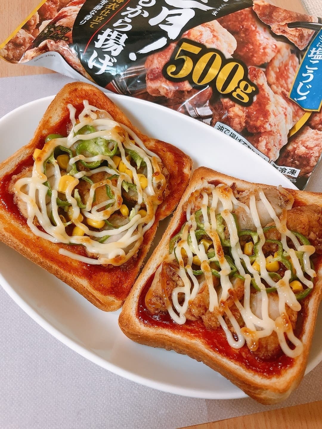 極旨もも唐揚げでBBQマヨピザの完成写真