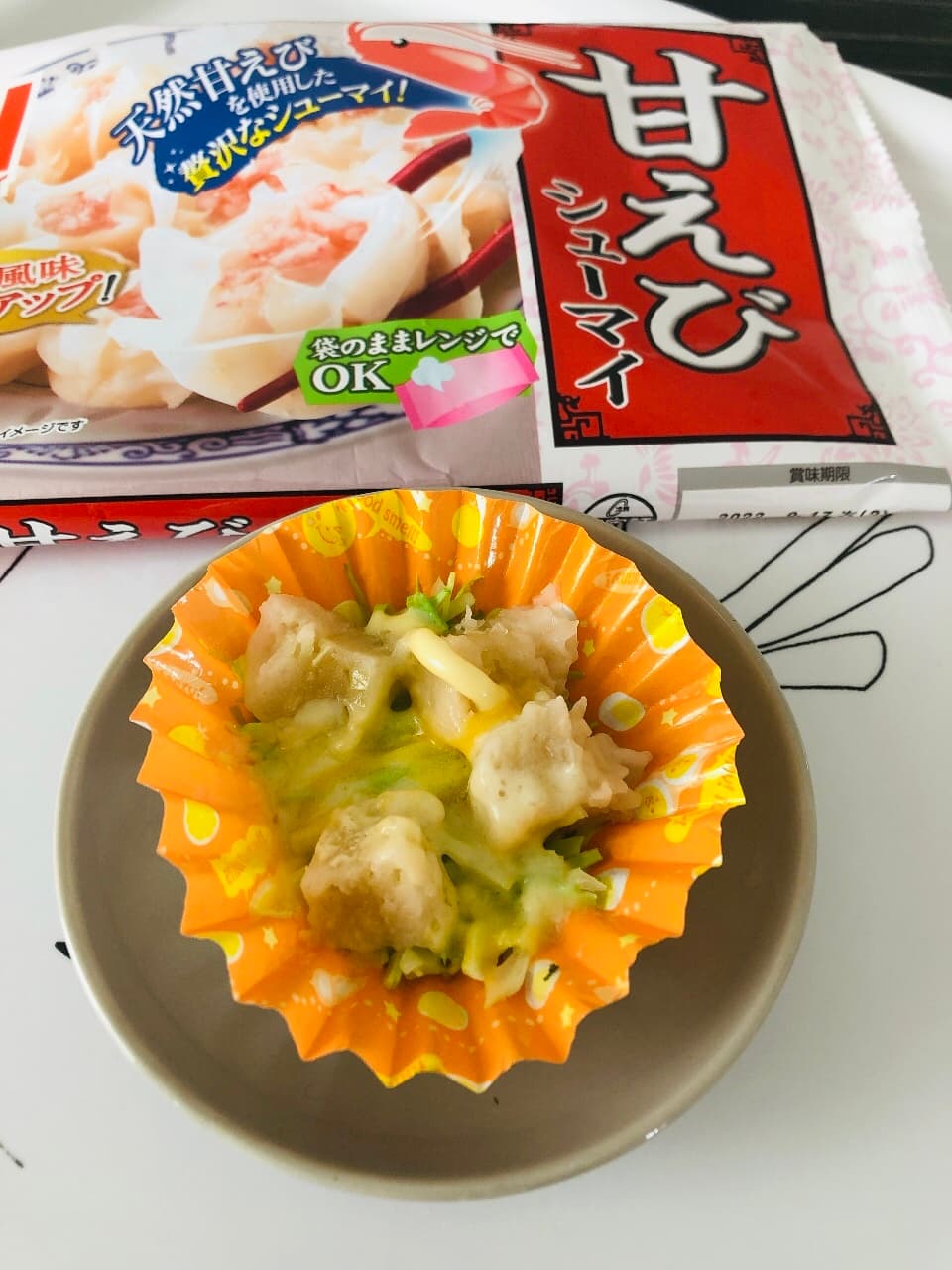 甘えびシューマイとキャベツのマヨチーズの完成写真