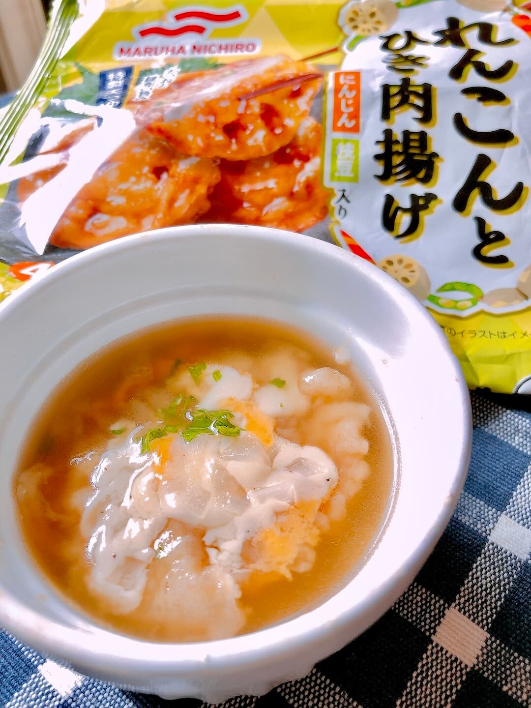 れんこんとひき肉揚げのオニオンスープの完成写真
