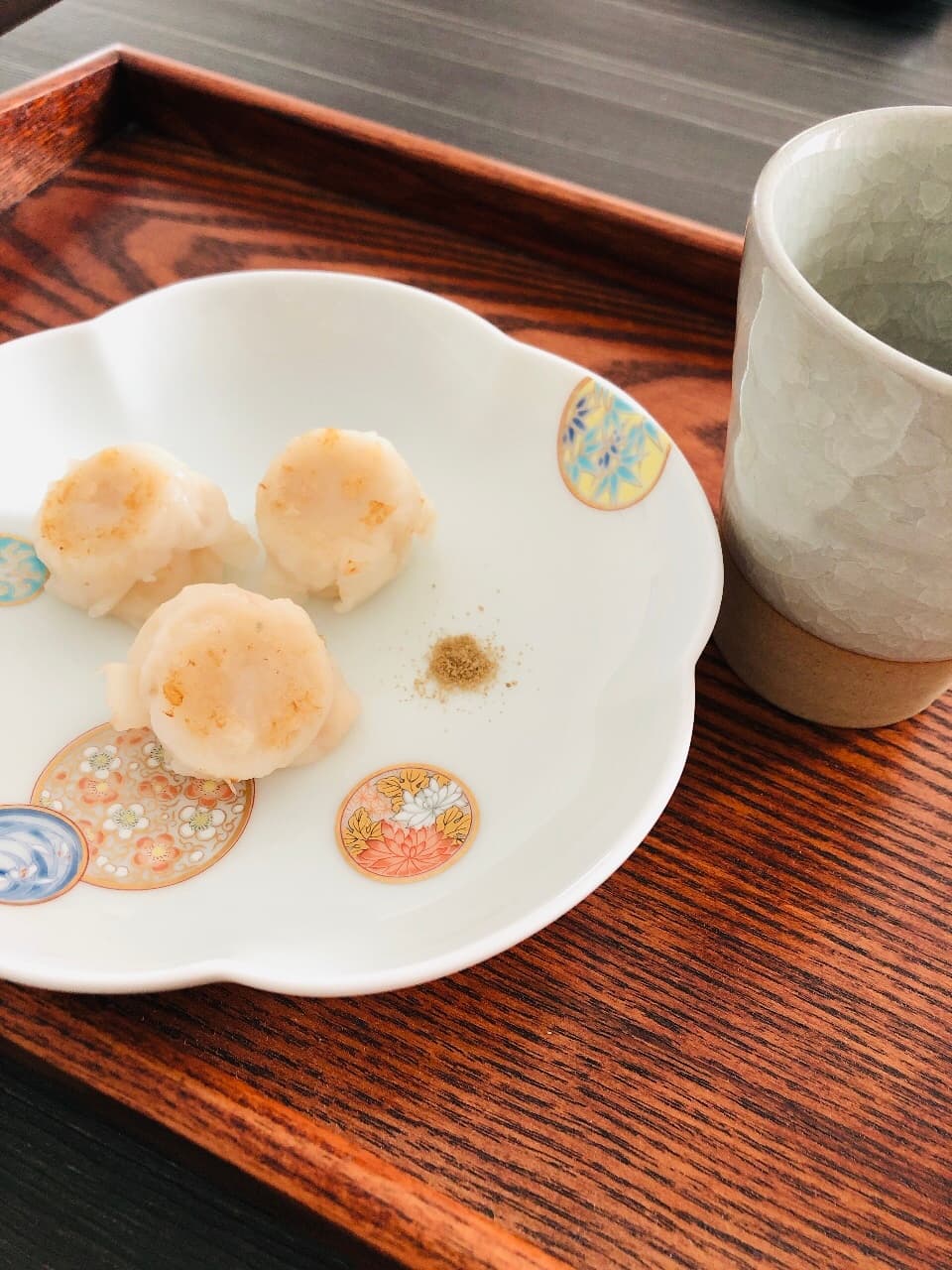 甘えびシューマイのお焼き◎抹茶塩での完成写真