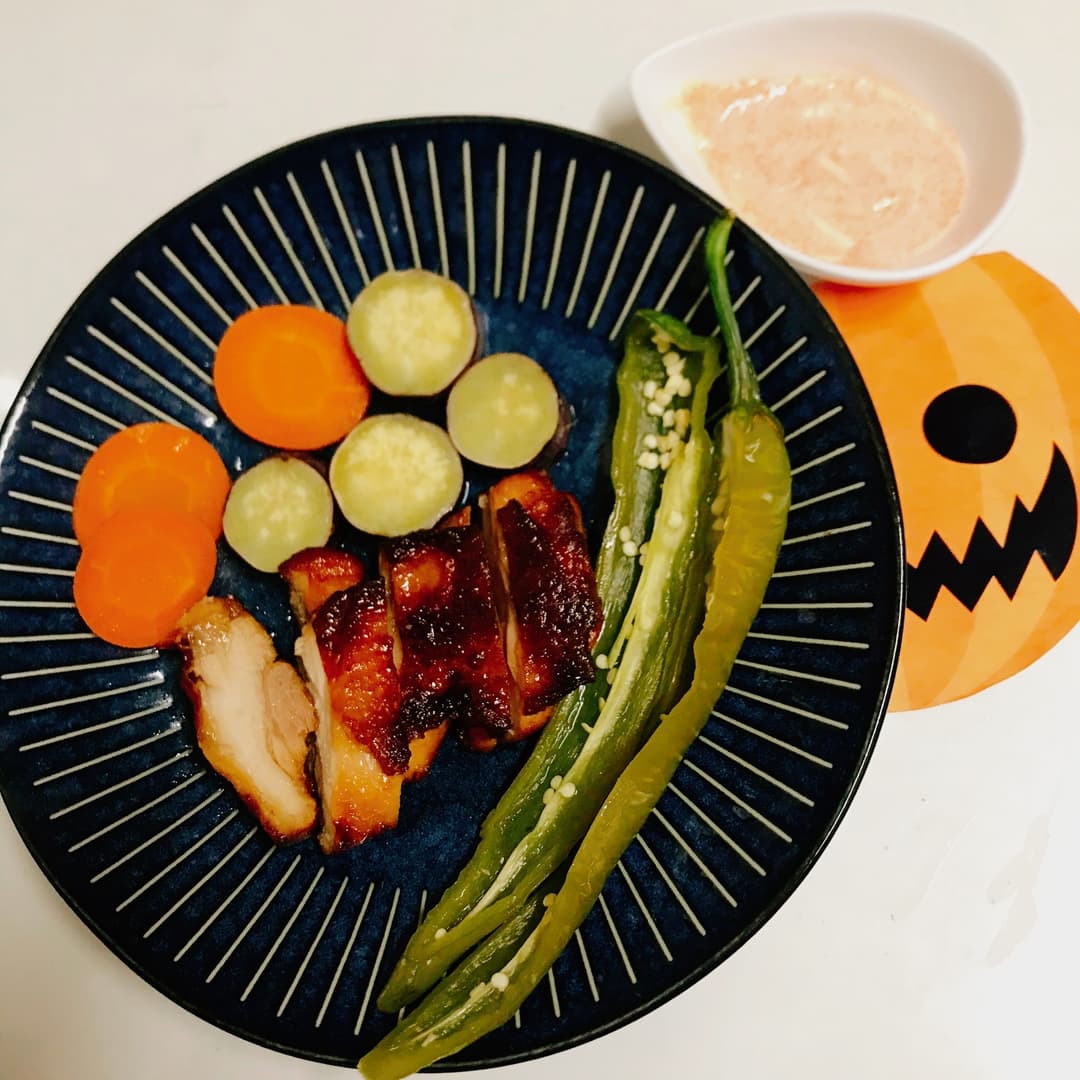 チキンと蒸し野菜の明太マヨソースの完成写真