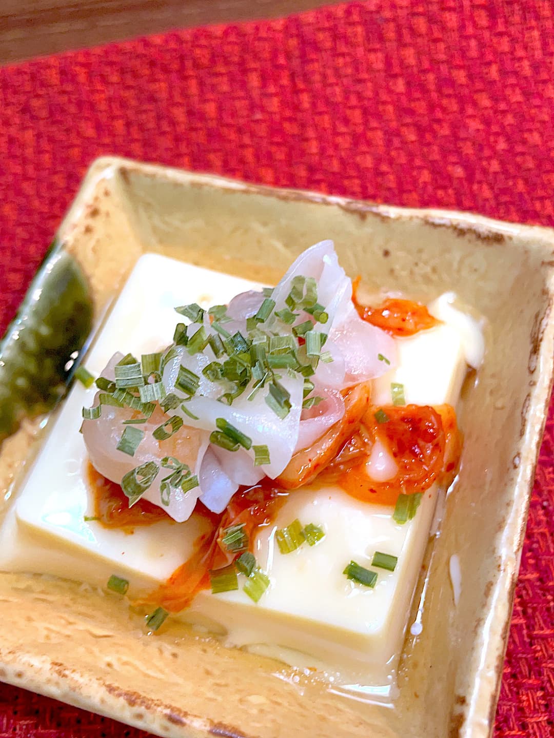 海老餃子のピリ辛たまご豆腐の完成写真