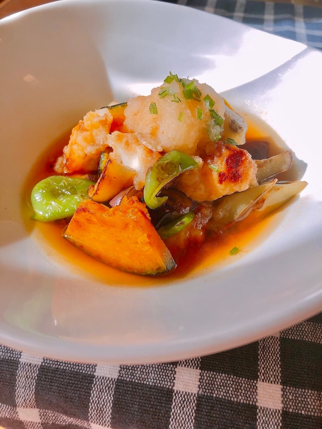 いか天ぷらと秋野菜の焼き浸しの完成写真