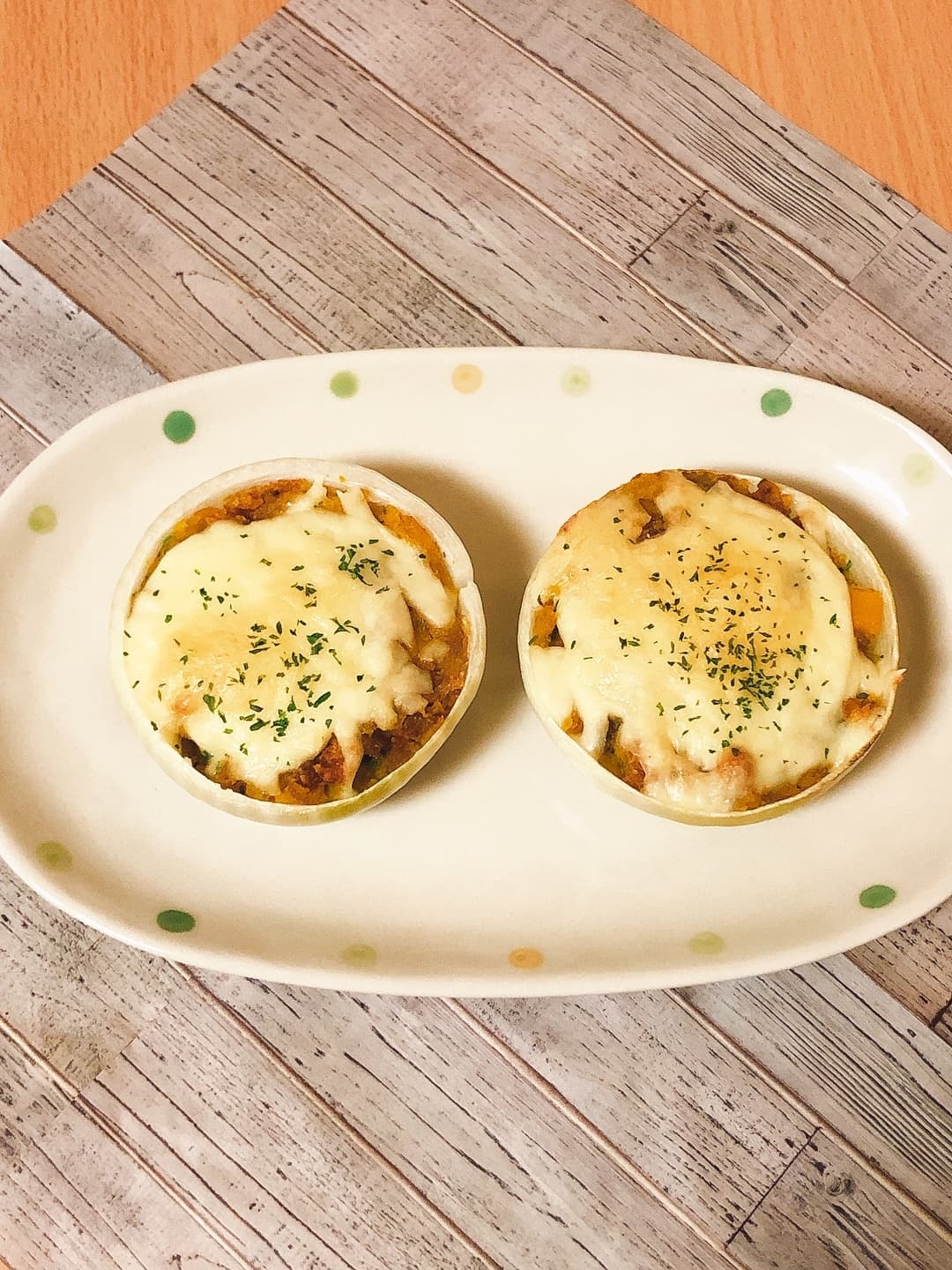 メンチカツの南瓜チーズ焼きの完成写真