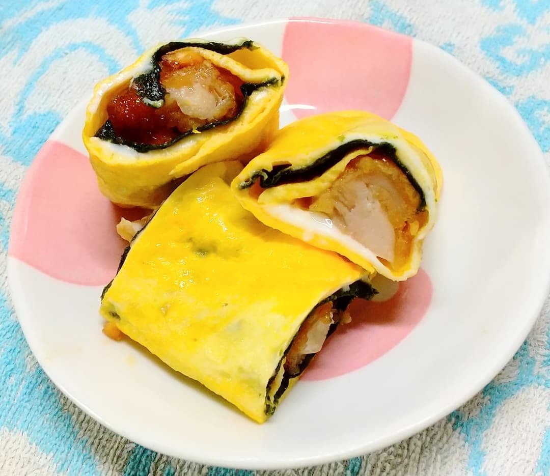 若鶏旨だれから揚げの卵焼きの完成写真