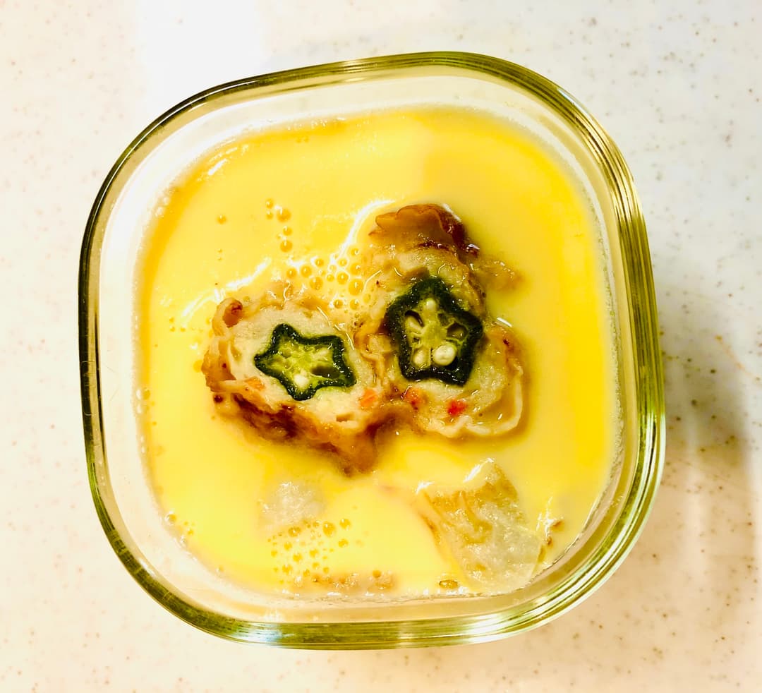 レンジで簡単オクラの肉巻き入り茶碗蒸しの完成写真