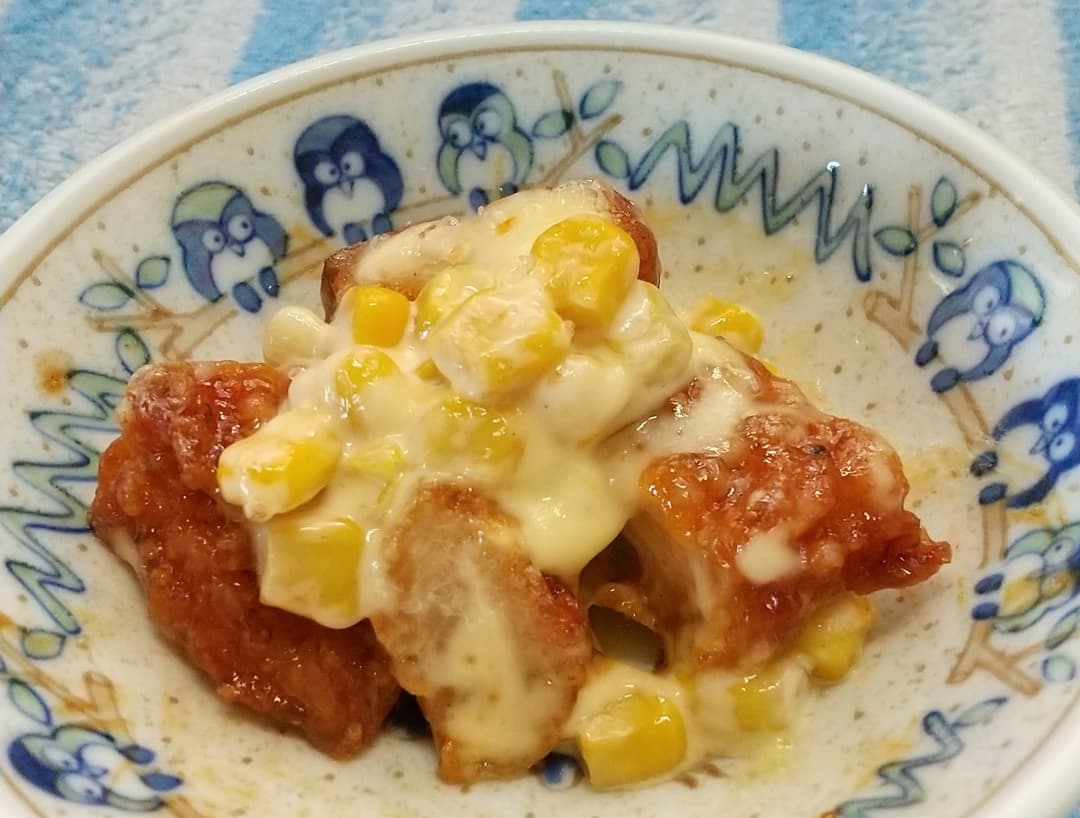 旨辛チキンのコーンマヨ焼きの完成写真