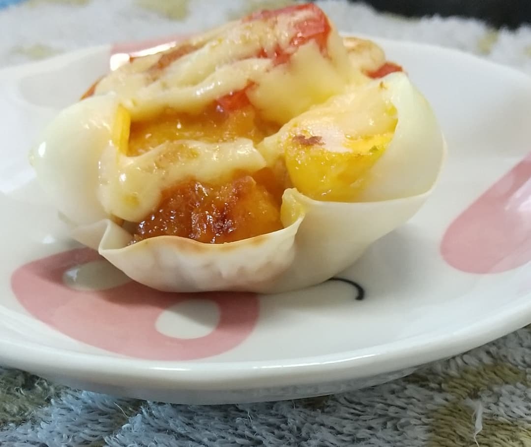餃子の皮でハニーマスタードチキン入りキッシュの完成写真