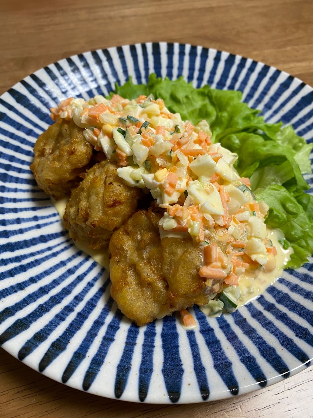 ヘルシータルタルソースがけ大豆ミートからあげの完成写真