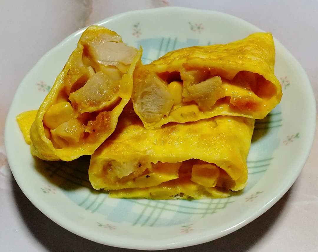 若鶏ももからあげとコーンの卵焼きの完成写真