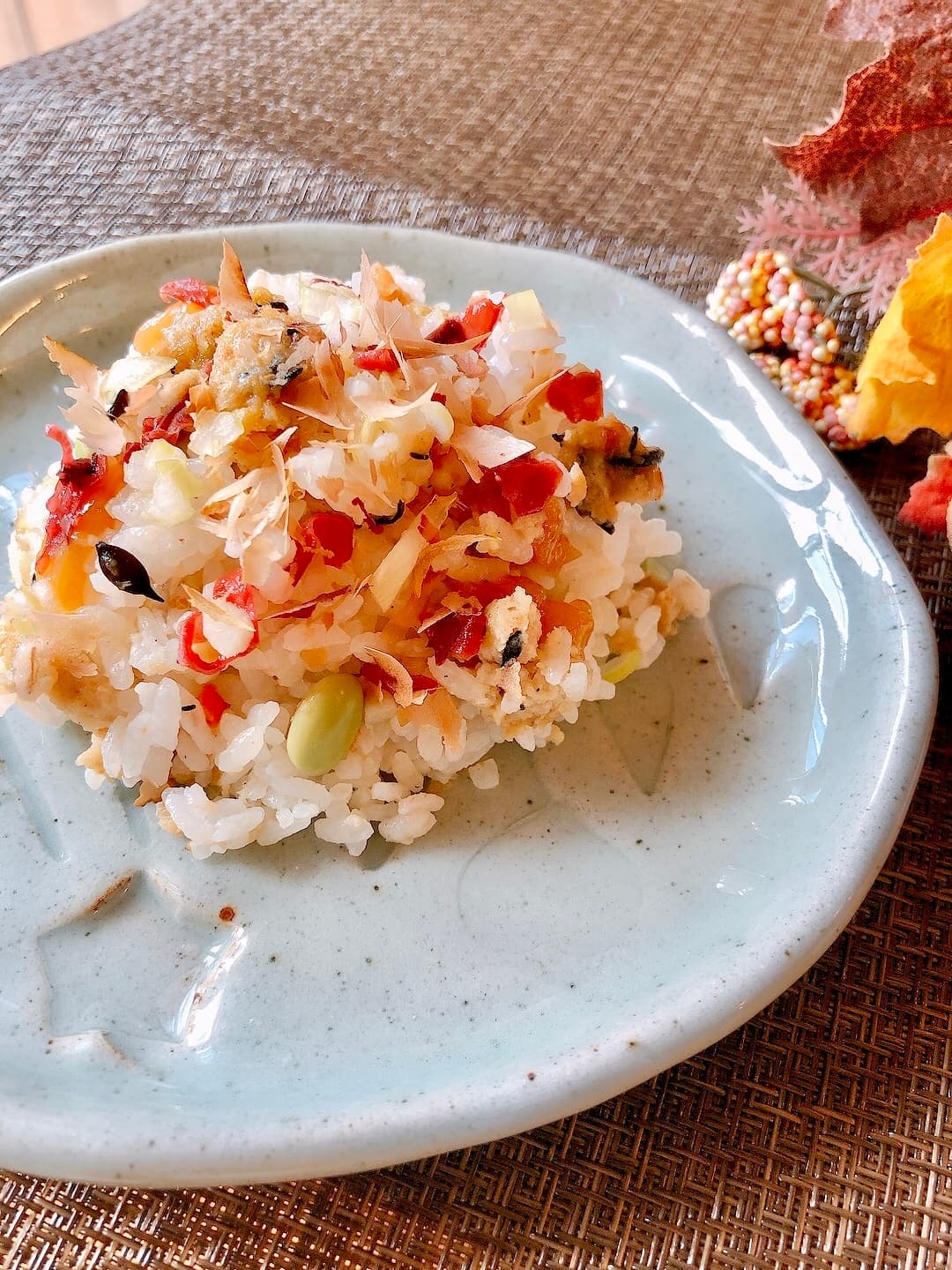 野菜ハンバーグの和風梅ごはんの完成写真