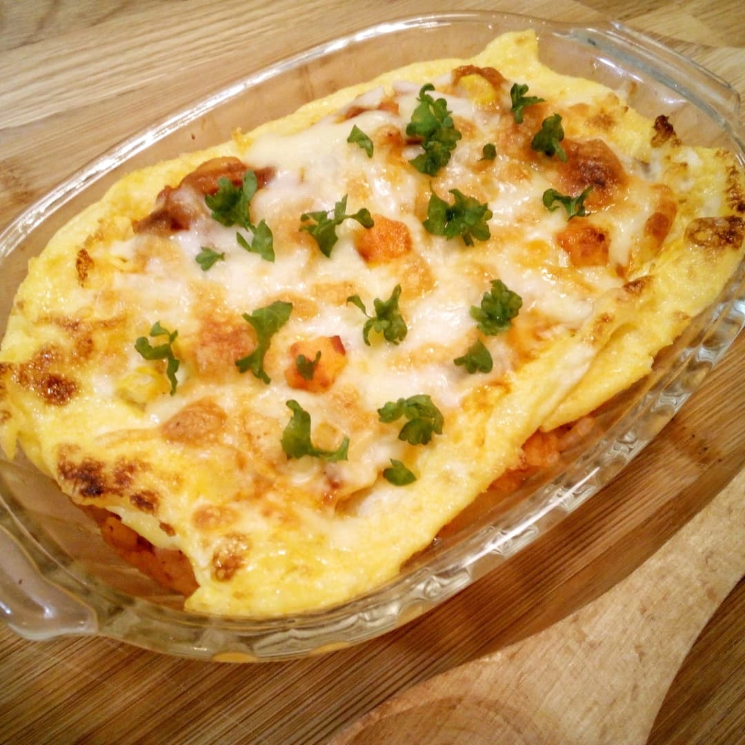 オムライスのミートグラタン焼きの完成写真