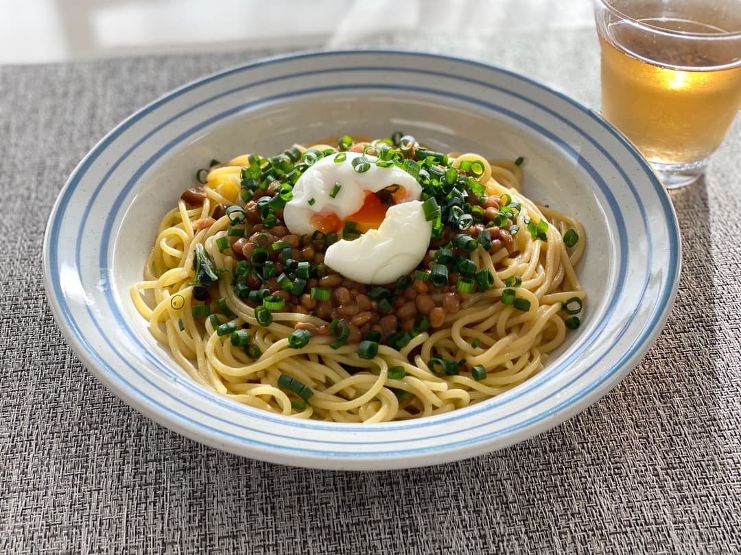 和風きのこ納豆パスタの完成写真