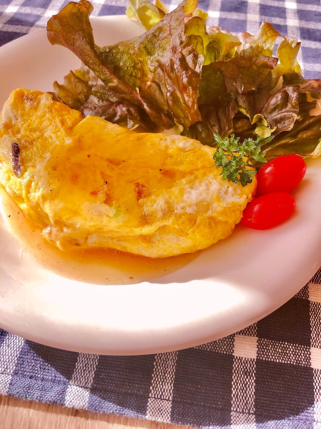 ハンバーグと餅の和風オムレツの完成写真