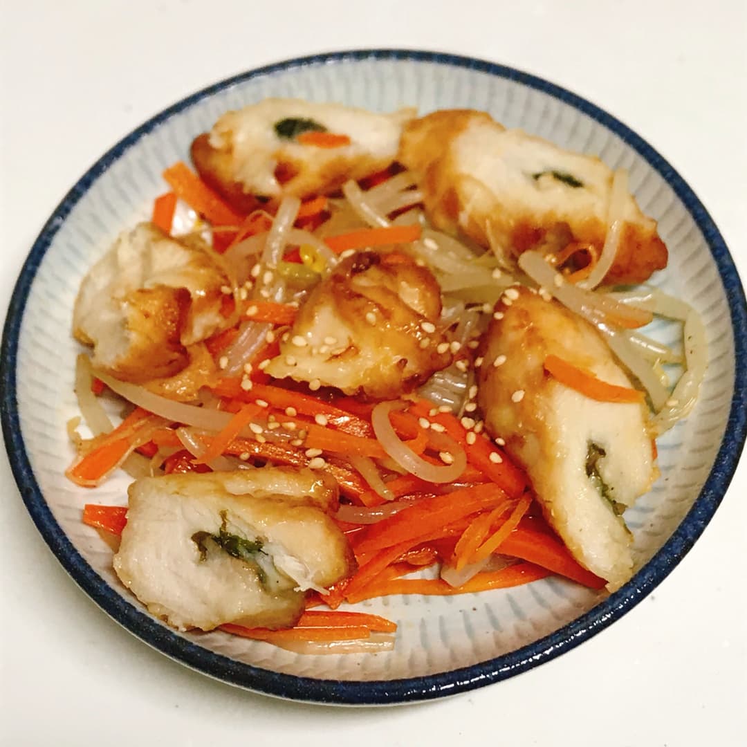 レンジで作る梅しそささみのナムル和えの完成写真