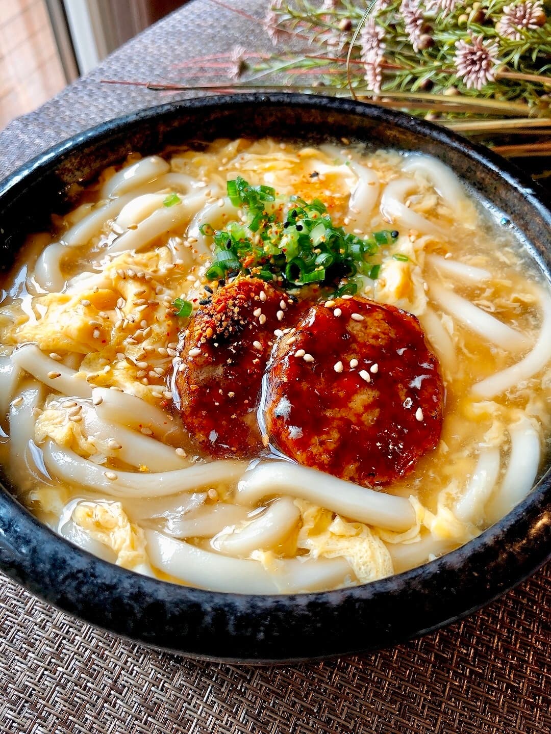 蓮根つくねの親子かきたまうどんの完成写真