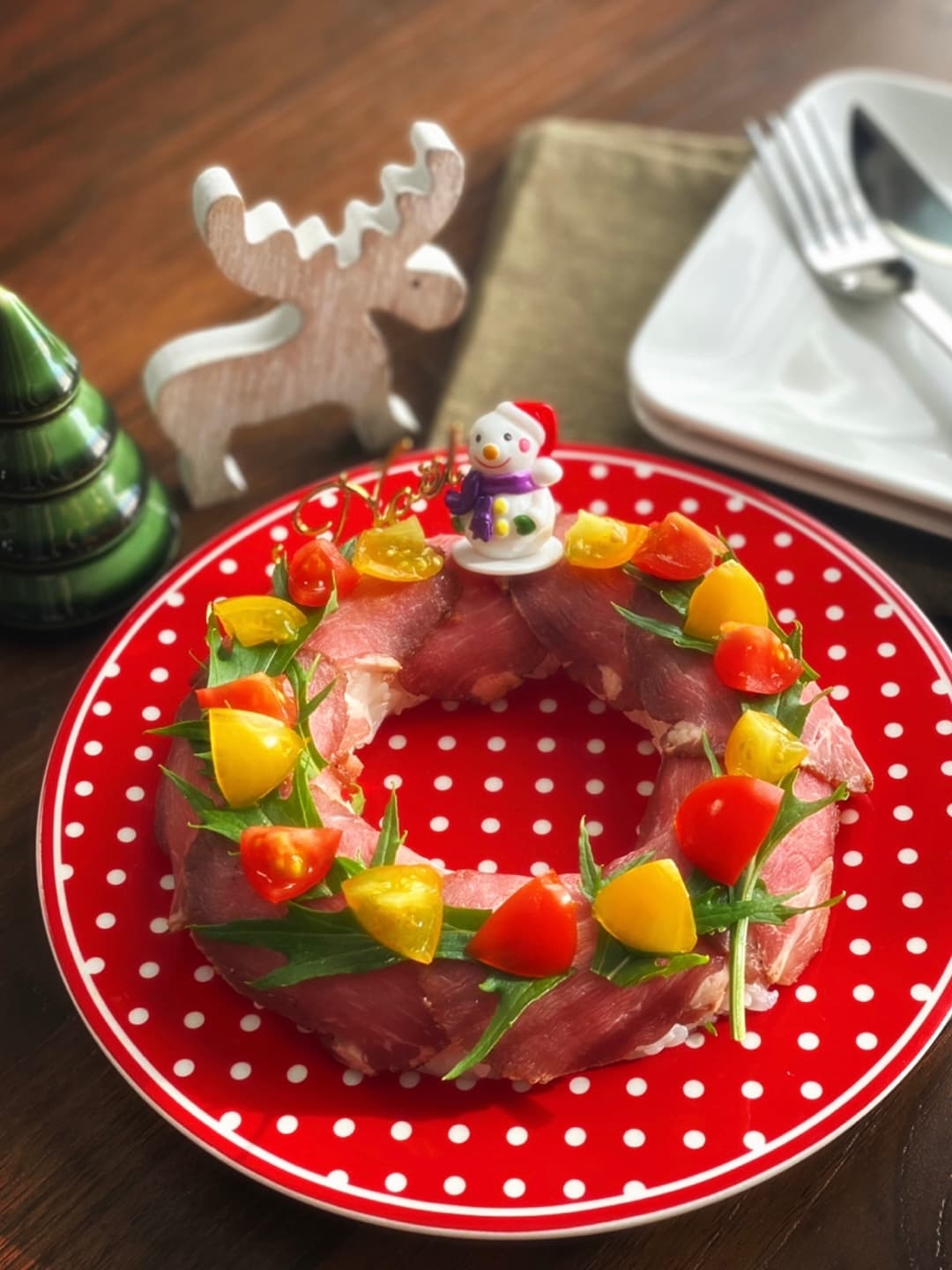ローストポークのリースごはんの完成写真