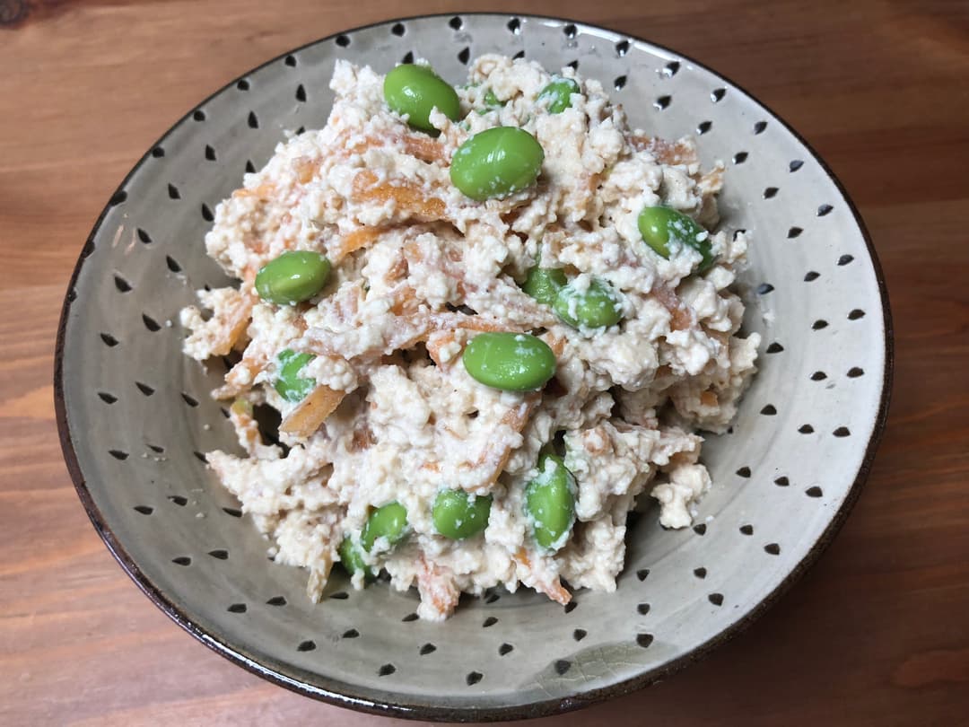 塩あじえだ豆と柿の白和えの完成写真