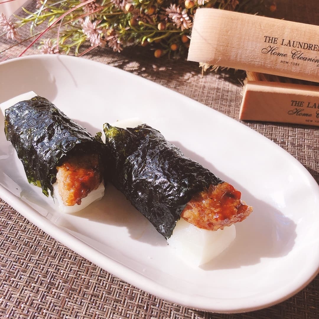 鶏つくねとチーズ餅の磯部巻きの完成写真
