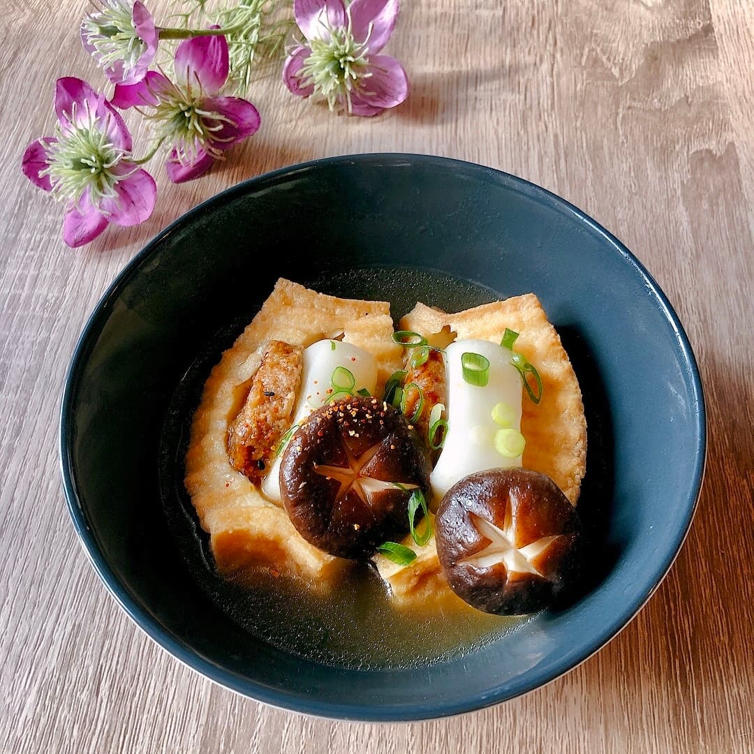 厚揚げで餅とつくねのはさみ煮の完成写真