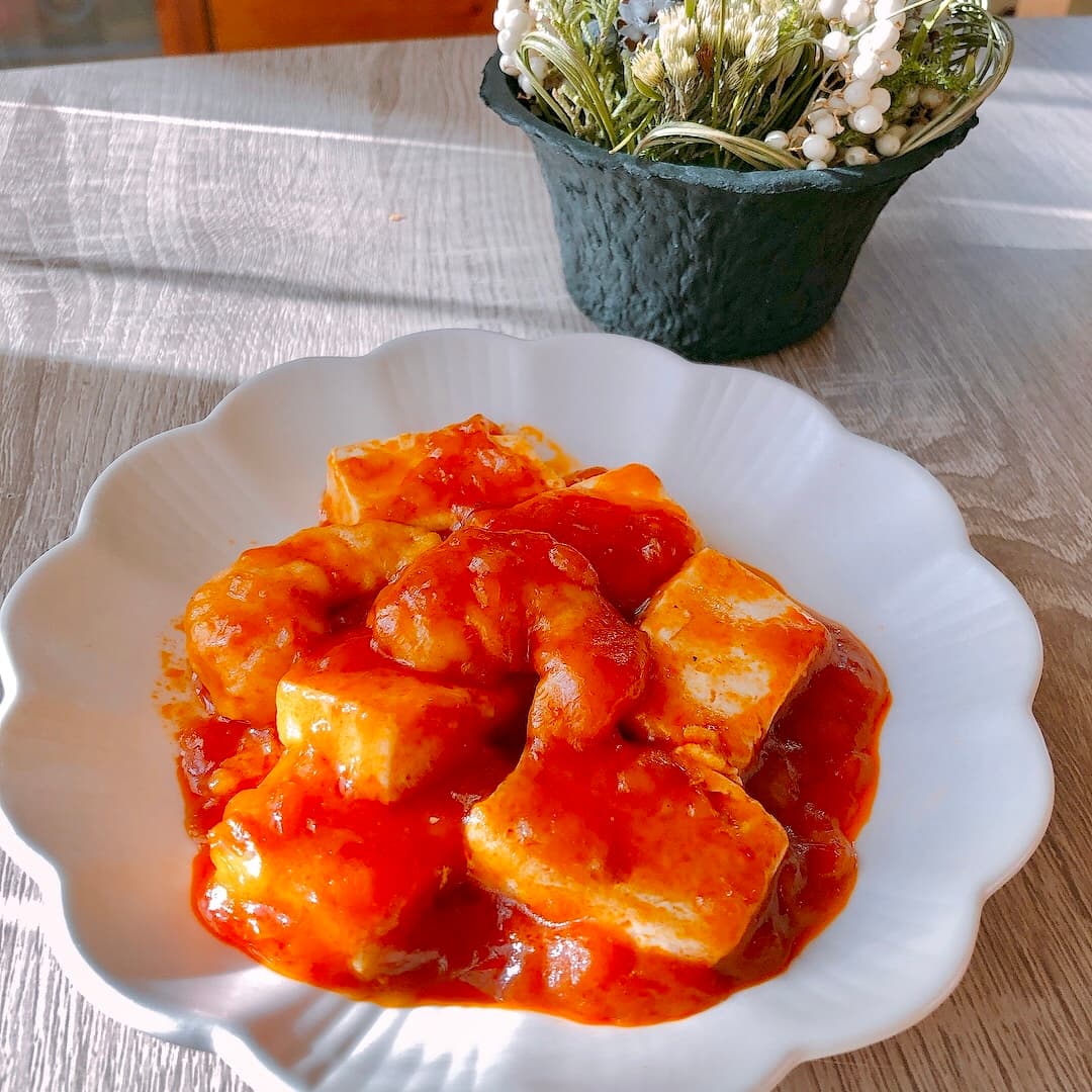 海老と豆腐のチリソースの完成写真