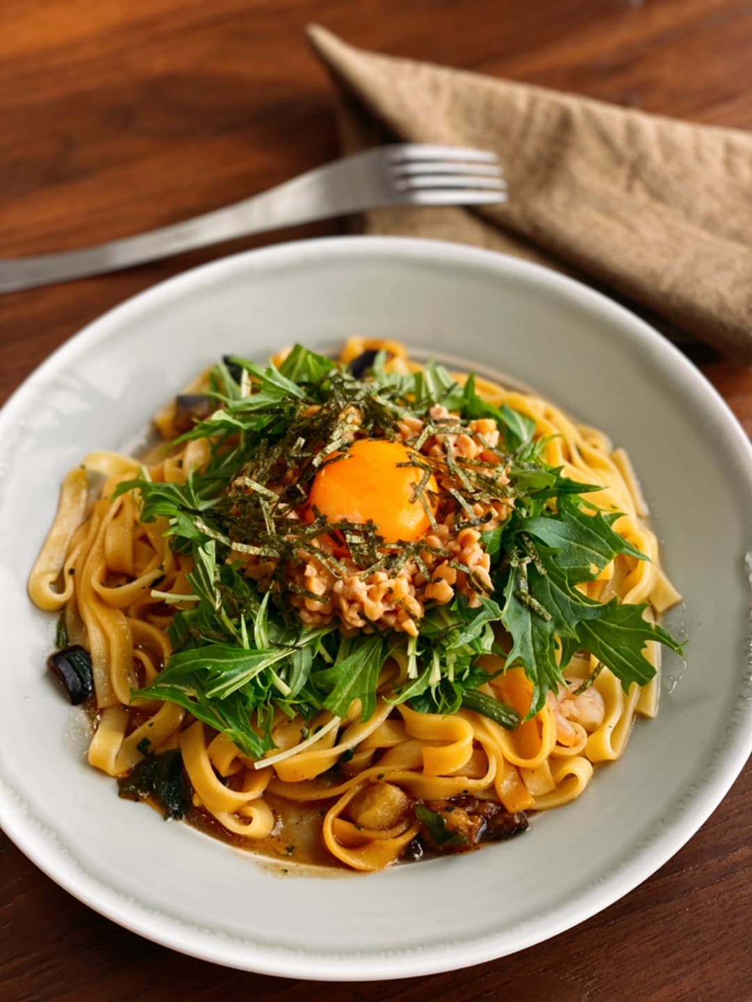 もちっと納豆パスタの完成写真