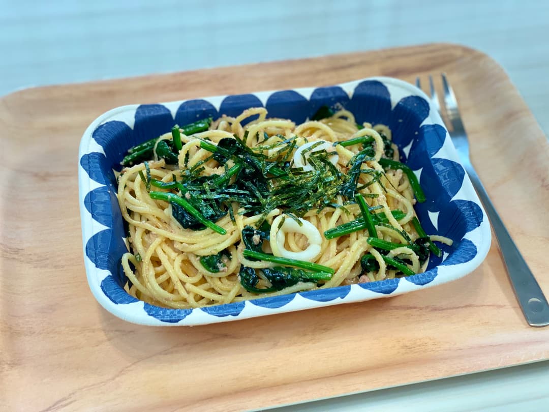 ほうれん草とたらこといかのパスタの完成写真