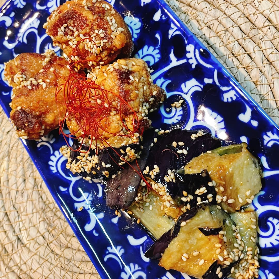 極旨！ももから揚げと揚げ茄子のポン酢和えの完成写真