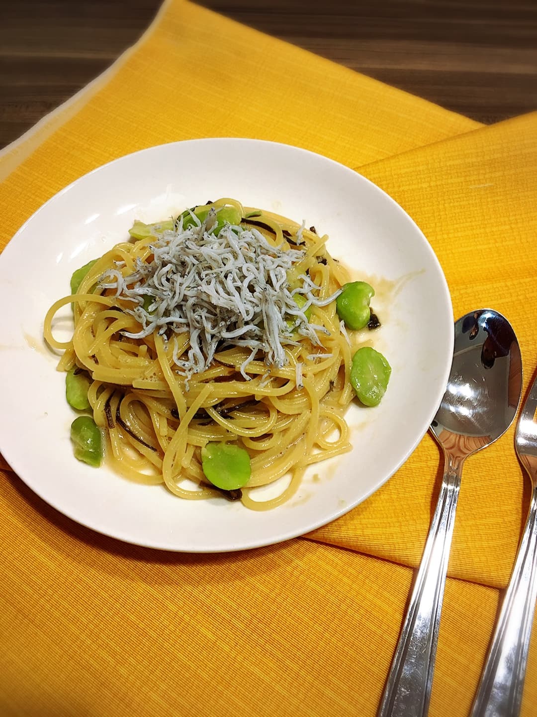 そら豆としらすの和風パスタの完成写真