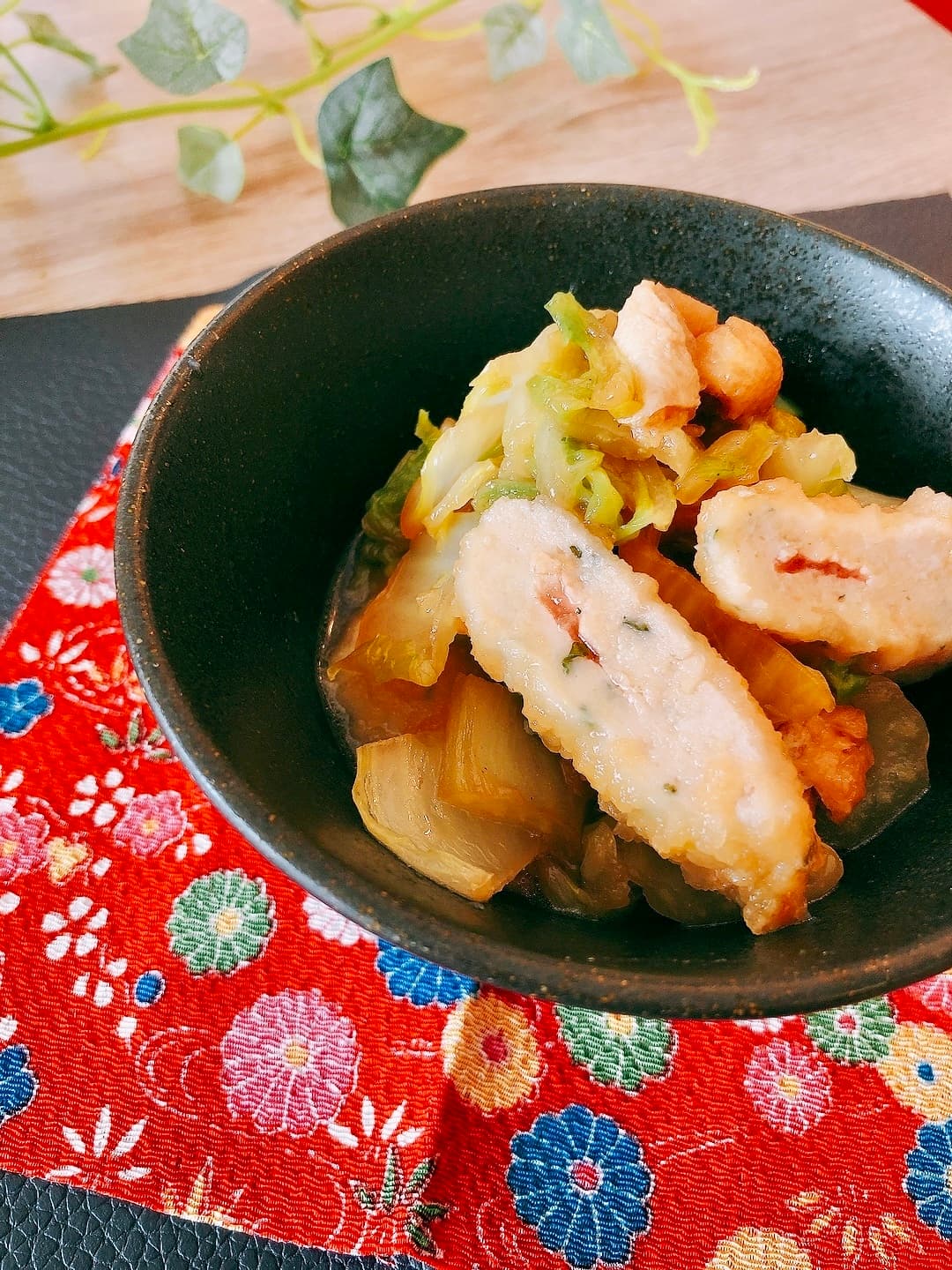 ささみの梅しそ揚げと白菜の炒め煮の完成写真