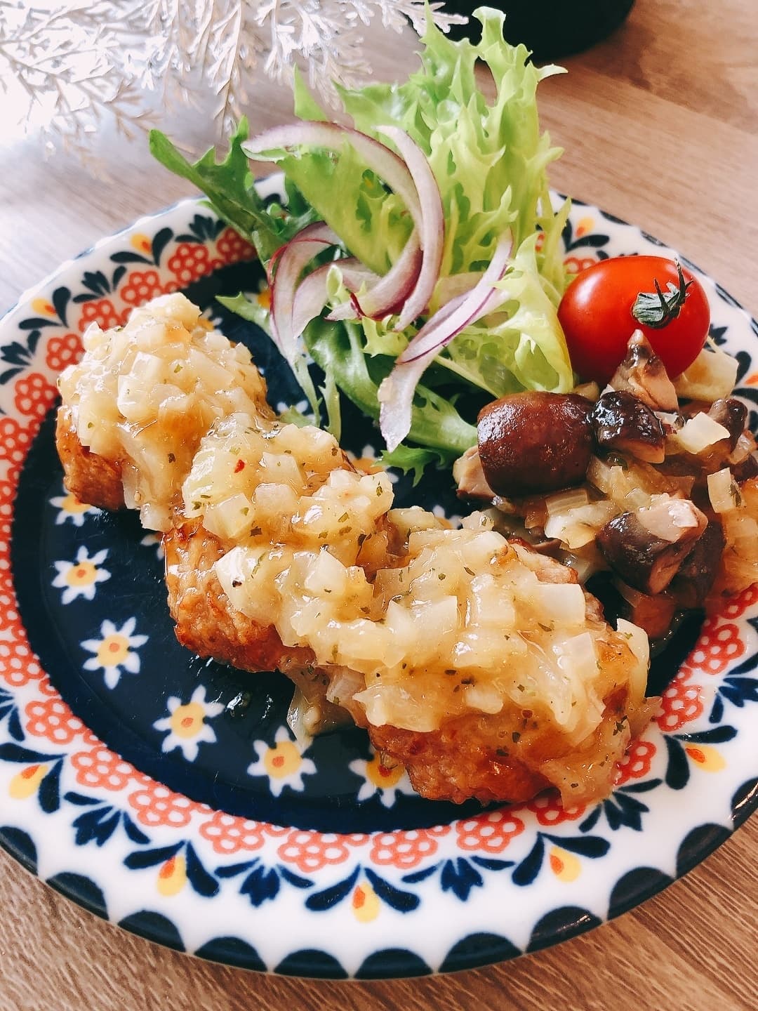 甘酢ハンバーグのディアボラ風の完成写真