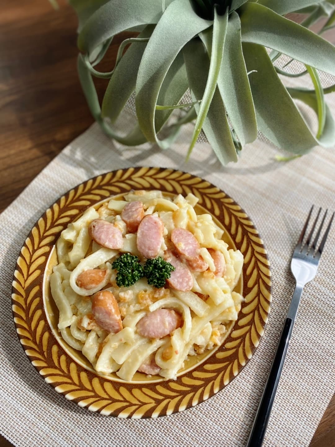 きしめんクリームパスタの完成写真
