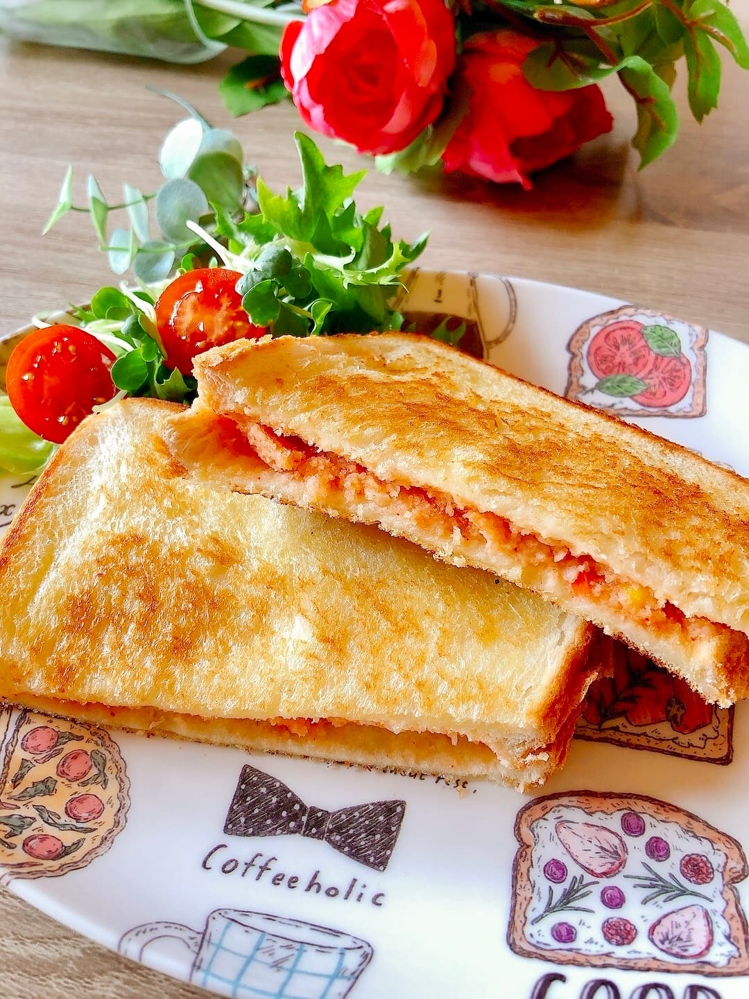 明太ポテトサラダのホットサンドの完成写真