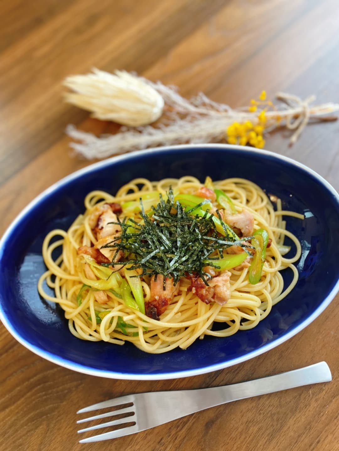 香ばしチキンの和風ネギパスタの完成写真