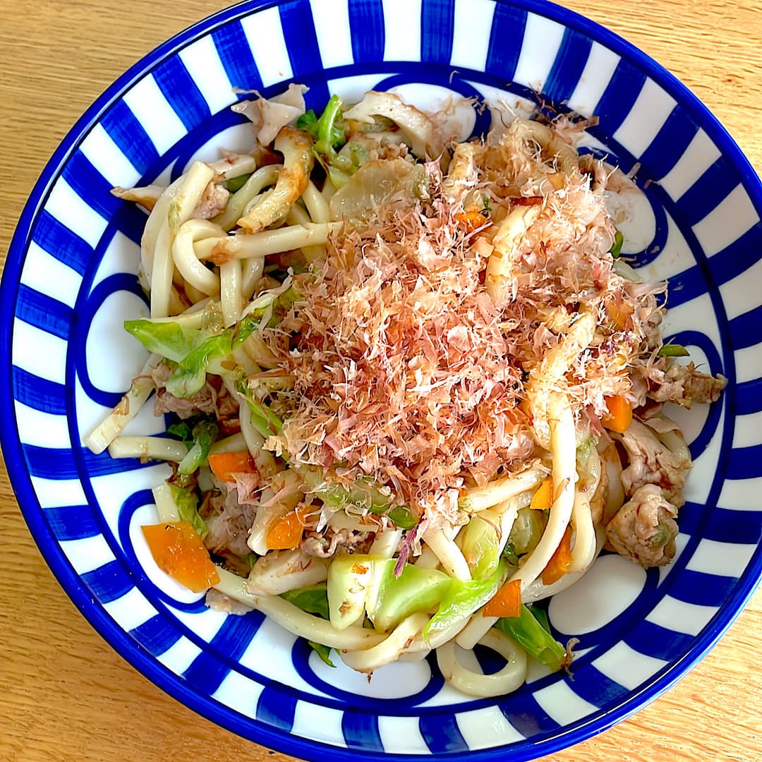 ちくわ天の焼きうどんの完成写真