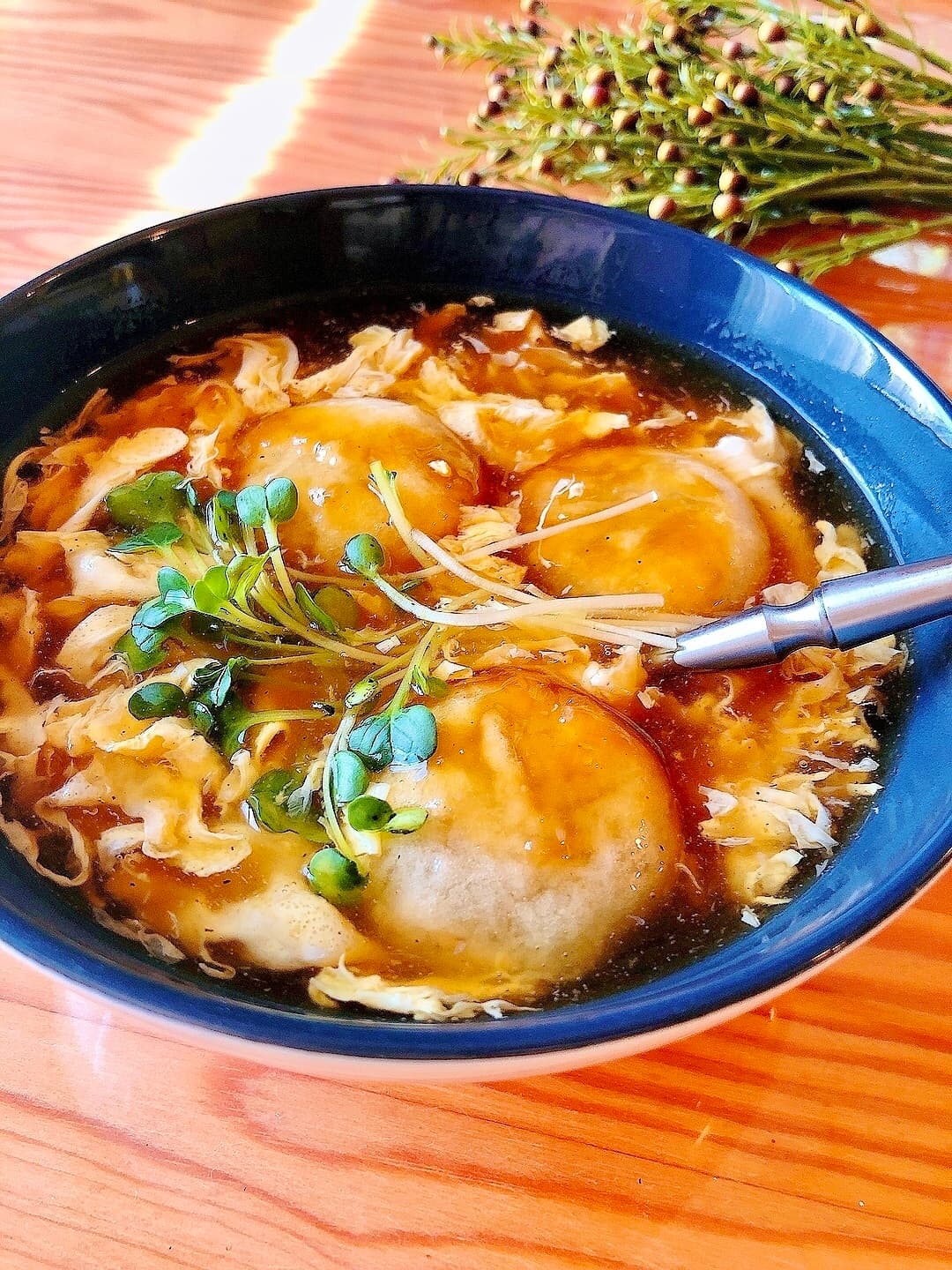 ニラ饅頭のあんかけ卵スープの完成写真
