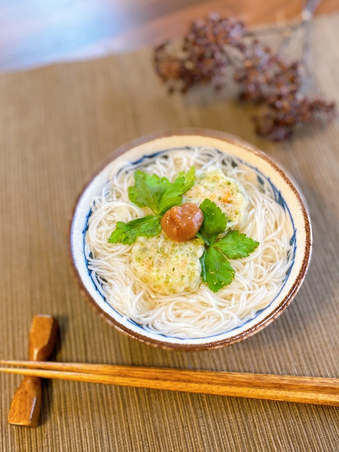 磯辺揚げの梅肉にゅうめんの完成写真