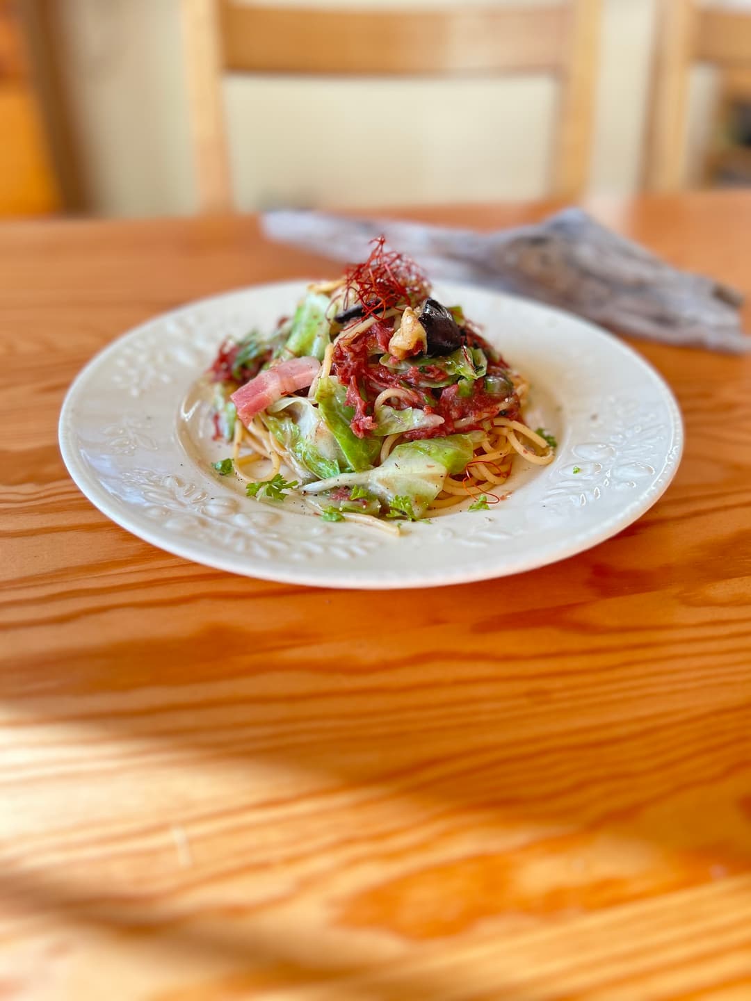コンビーフとキャベツの醤油スパゲティの完成写真