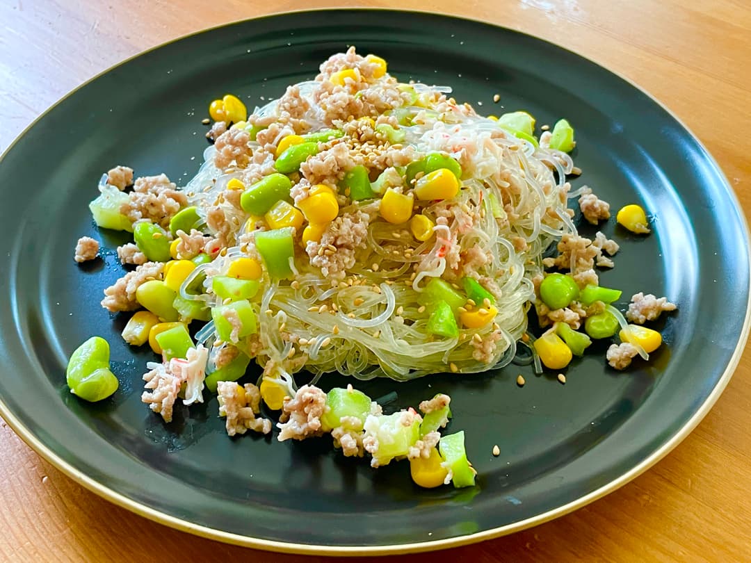 かにかま野菜と豚ひき肉の春雨炒めの完成写真