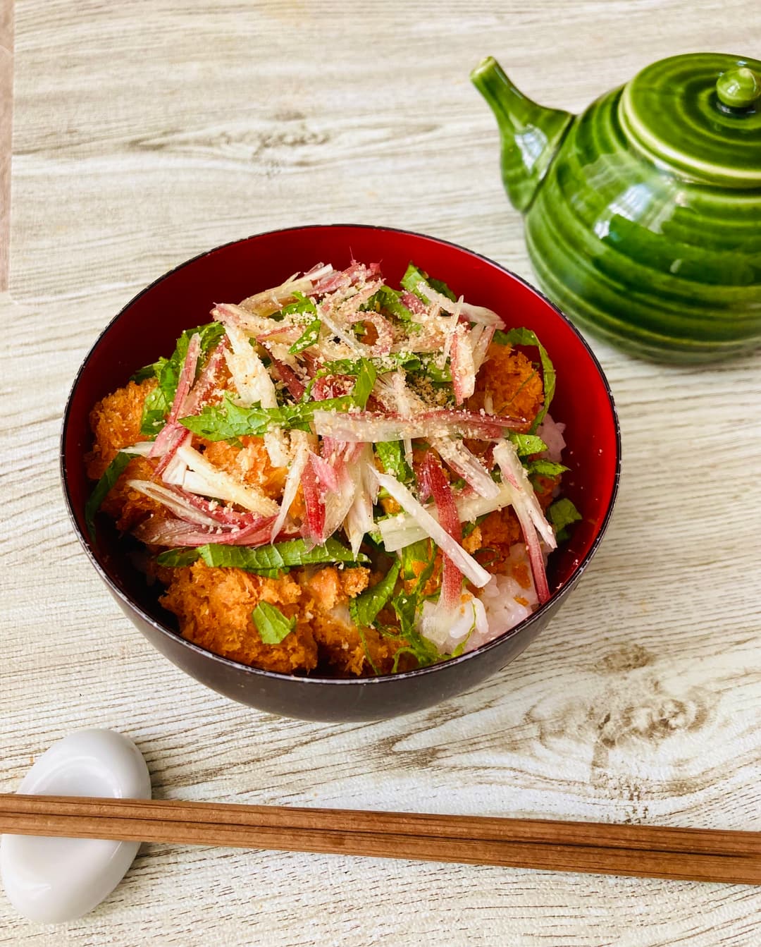 あじフライの薬味だし茶漬けの完成写真
