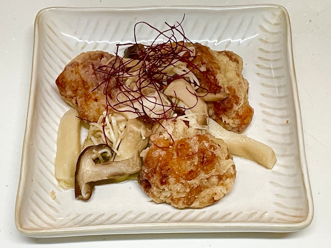 きのこと竜田揚げの甘酢和えの完成写真