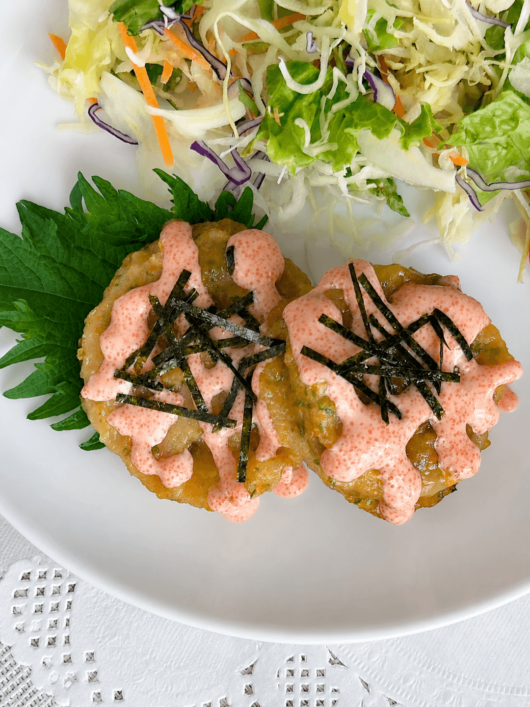 れんこんひき肉はさみ揚げ 明太マヨのっけの完成写真