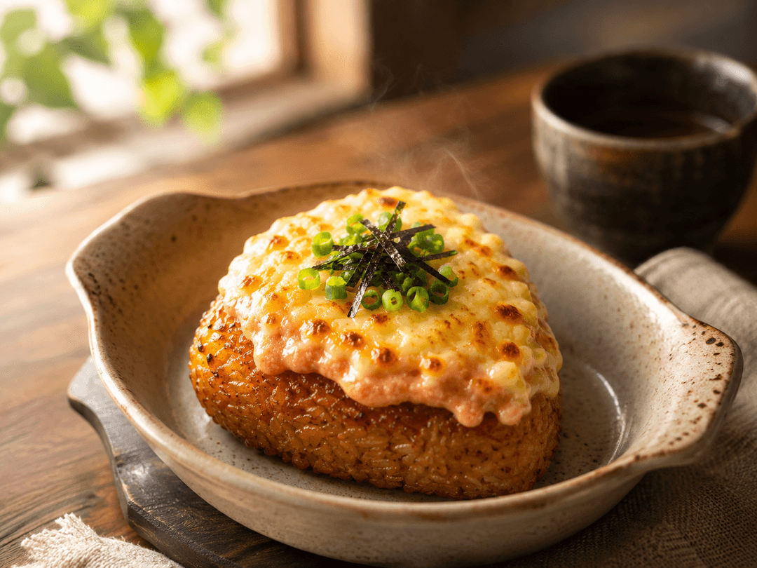 焼きおにぎりのチーズ明太マヨ焼きの完成写真
